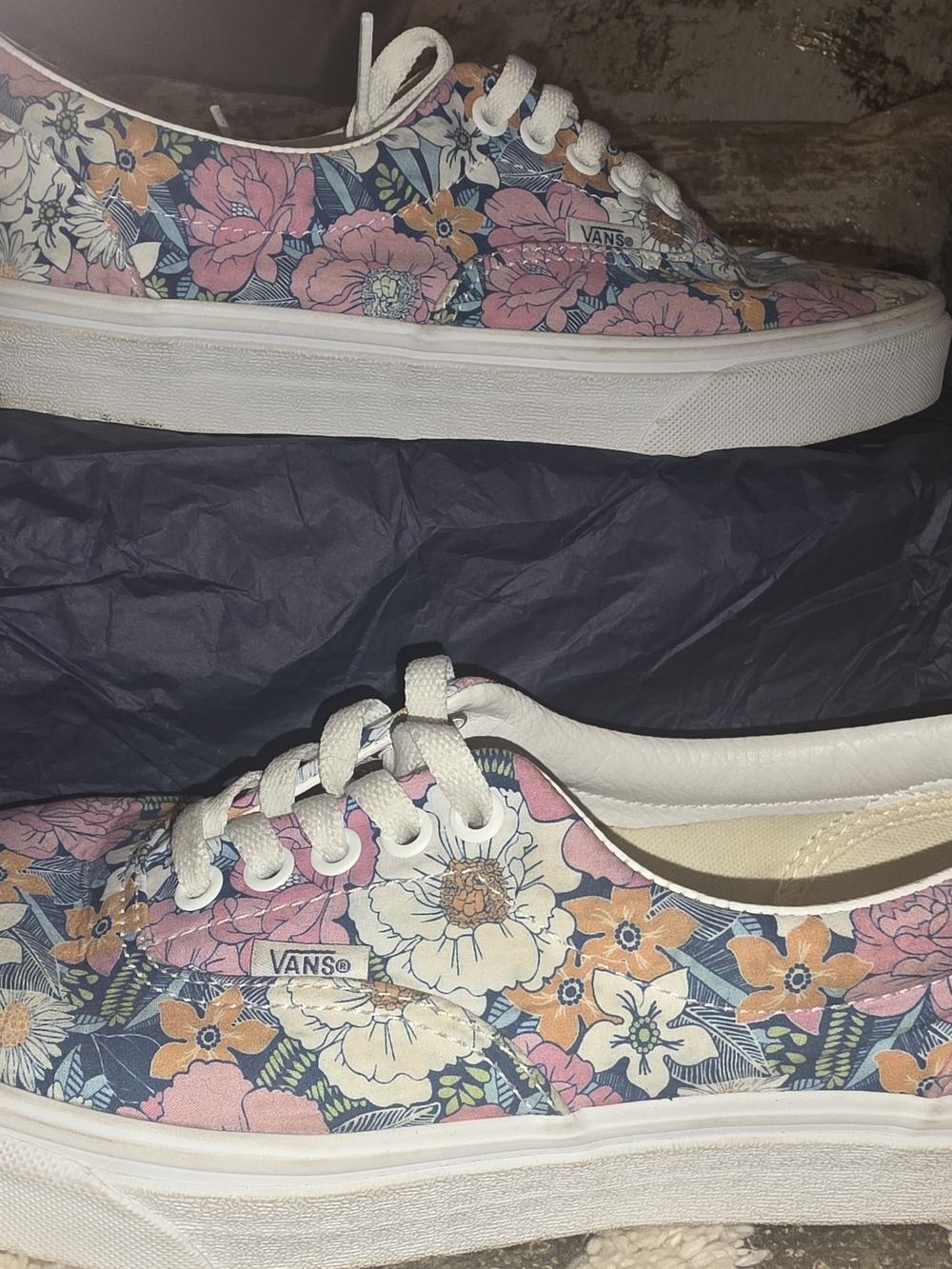 9.5 Women's. Vans Floral Canvas Low-Top Sneakers - Pink, Blue & Orange